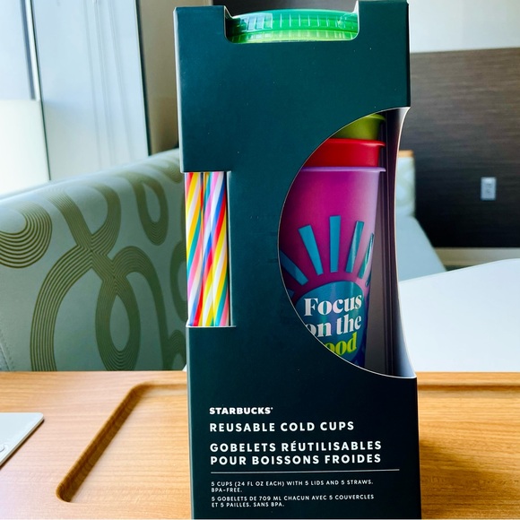 Starbucks Fluorescent Positivity Reusable Cold Cup Rainbow straws gift set of 5 - Picture 4 of 10
